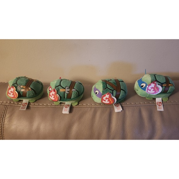 TMNT Set of 4 Teeny Ty Beanie Babies 2016 Plush Ninja Turtles W/ Tags Like New - Picture 2 of 9